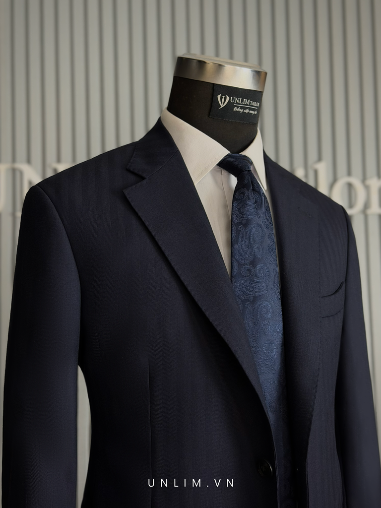 Suit Xanh Than Vân Kẻ Cổ K Hai Cúc - detail images